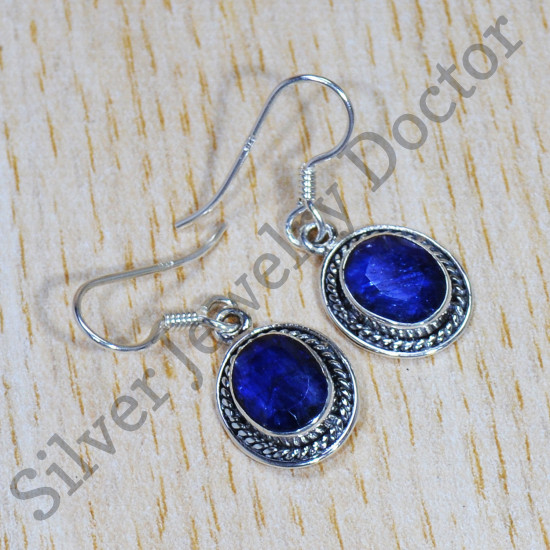 Authentic 925 Sterling Silver Jewelry Sapphire Gemstone Earrings SJWE-681