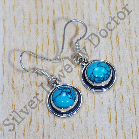 Anniversary Gift Jewelry Turquoise Gemstone Sterling Silver 925 Fine Earrings SJWE-695