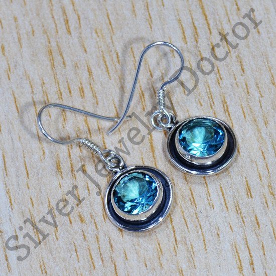Blue Topaz Gemstone 925 Sterling Silver Jewelry Light Weight Earrings SJWE-700