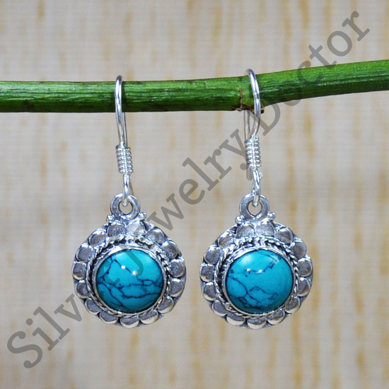Traditional 925 Sterling Silver Jewelry Turquoise Gemstone Fine Earrings SJWE-710