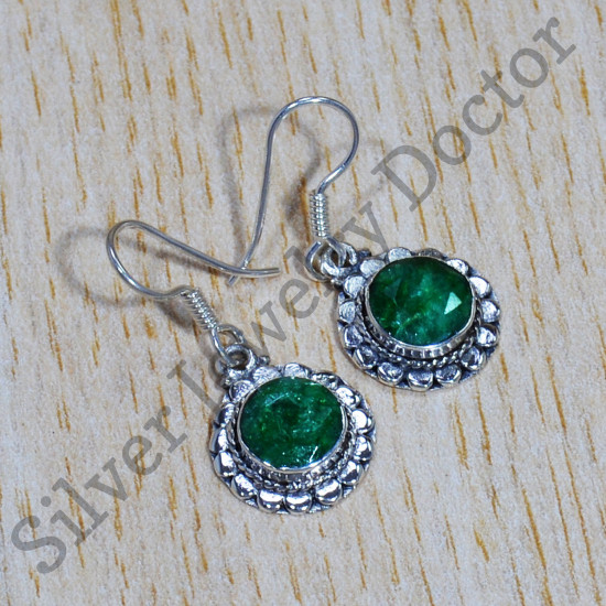 Emerald Gemstone Authentic 925 Sterling Silver Royal Jewelry Earrings SJWE-711