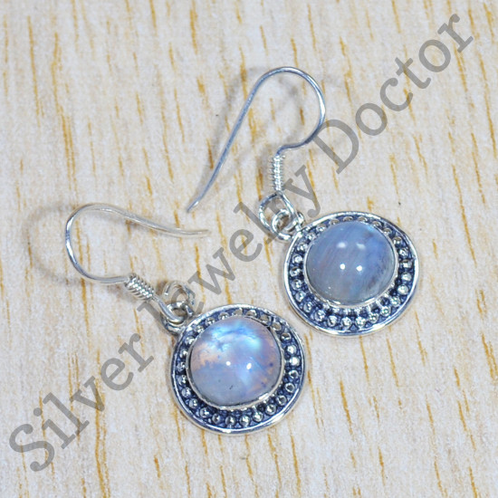 Authentic 925 Sterling Silver Jewelry Rainbow Moonstone Woman Earrings SJWE-722