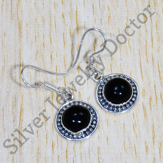 Black Onyx Gemstone 925 Sterling Silver Woman Jewelry Earrings SJWE-726