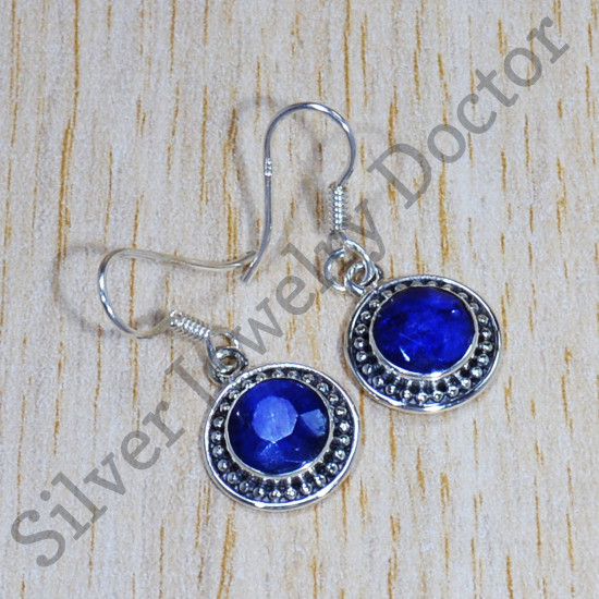 925 Sterling Silver Sapphire Gemstone Wholesale Price Jewelry Earrings SJWE-730