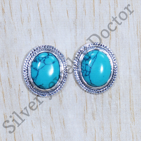 Turquoise Gemstone 925 Sterling Silver Antique Look Jewelry Stud Earring SJWES-272