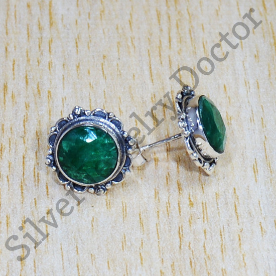 Emerald Gemstone 925 Sterling Silver Jaipur Fashion Jewelry Stud Earring SJWES-300