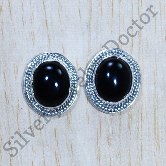 Black Onyx Gemstone 925 Sterling Silver Designer Jewelry Fine Stud Earring SJWES-342