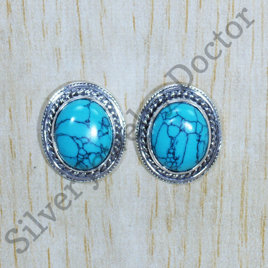 Beautiful 925 Sterling Silver Jewelry Turquoise Gemstone Fine Stud Earring SJWES-350