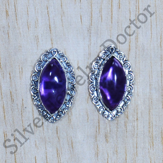 925 Real Sterling Silver Amethyst Gemstone Exclusive Jewelry Stylish Stud Earring SJWES-372