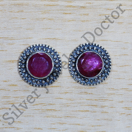 Ancient Look 925 Sterling Silver Jewelry Ruby Gemstone Nice Stud Earring SJWES-397