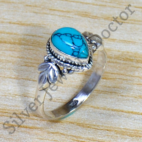 Authentic 925 Sterling Silver Jewelry Turquoise Gemstone Fine Ring SJWR-1587