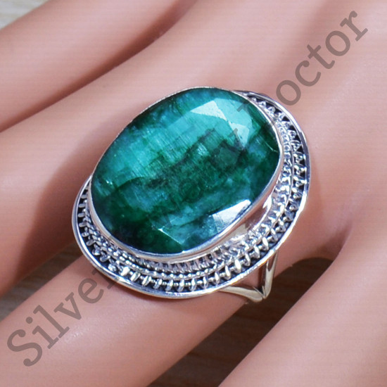 Antique Look Jewelry 925 Sterling Silver Emerald Gemstone Ring SJWR-1612