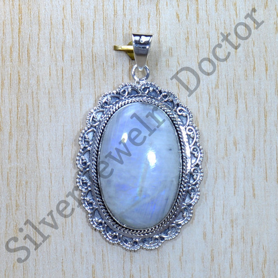 925 Sterling Silver Designer Jewelry Rainbow Moonstone Pendant  SJWP-836