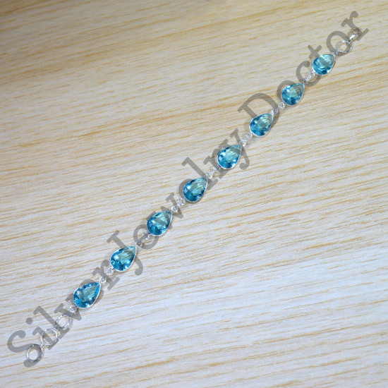 925 Sterling Silver Wholesale Price Jewelry Blue Topaz Gemstone Bracelet SJWBR-503