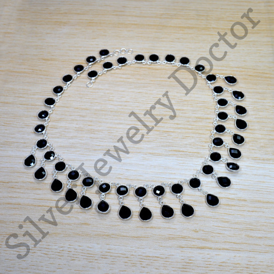 Woman's Jewelry 925 Sterling Silver Black Onyx Gemstone Necklace SJWN-150