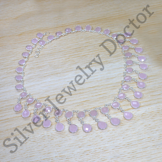 Beautiful Rose Quartz Gemstone 925 Sterling Silver Jewelry Necklace SJWN-154
