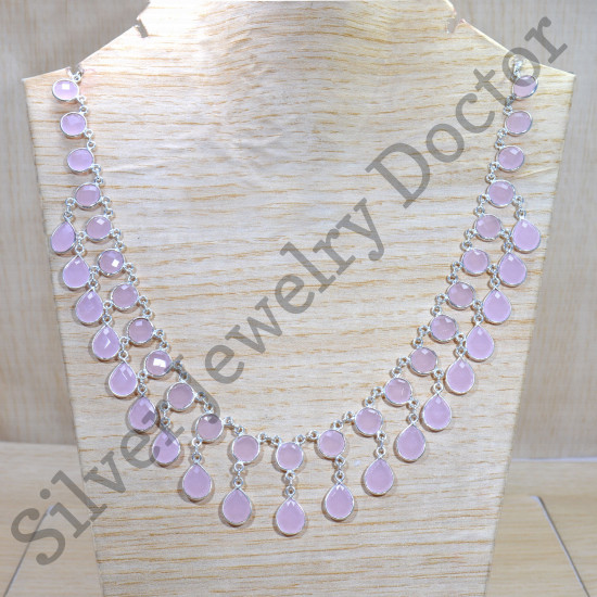Beautiful Rose Quartz Gemstone 925 Sterling Silver Jewelry Necklace SJWN-154
