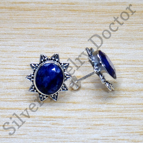 Anniversary Gift Sapphire Gemstone Jewelry 925 Sterling Silver New Stud Earring SJWES-436
