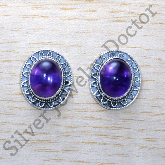 Amethyst Gemstone 925 Sterling Silver Jaipur Fashion Jewelry Stud Earring SJWES-445