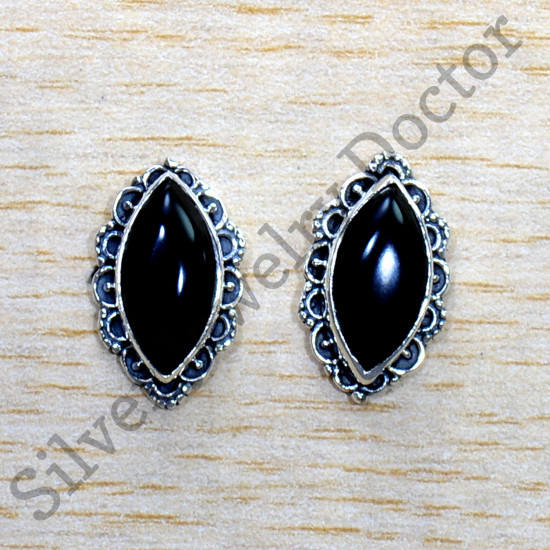Black Onyx Gemstone 925 Sterling Silver Royal Jewelry New Stud Earring SJWES-454