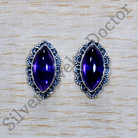 Beautiful 925 Sterling Silver Jewelry Amethyst Gemstone Fine Stud Earring SJWES-457