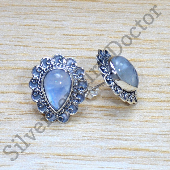 Beautiful Rainbow Moonstone 925 Sterling Silver Jewelry Stud Earring SJWES-464