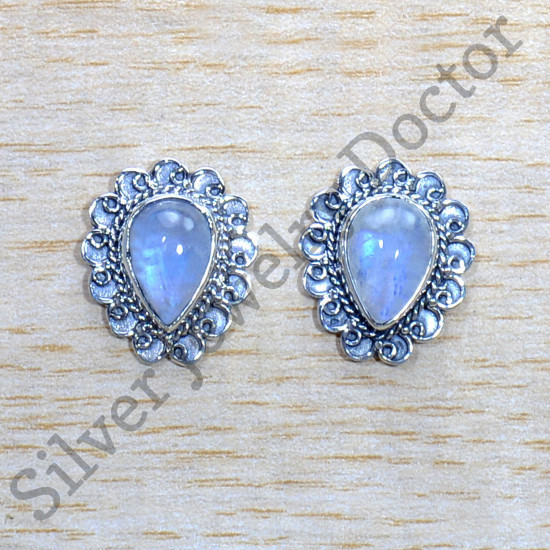 Beautiful Rainbow Moonstone 925 Sterling Silver Jewelry Stud Earring SJWES-464
