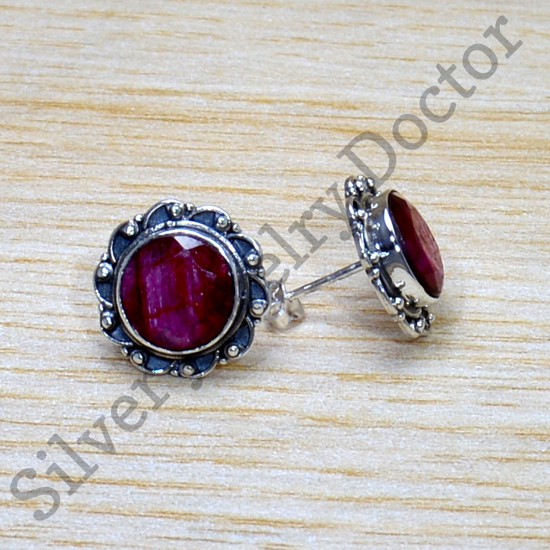 925 Sterling Silver Jewelry Ruby Gemstone Traditional Look Stud Earring SJWES-470