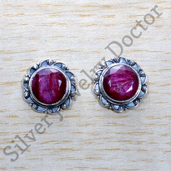 925 Sterling Silver Jewelry Ruby Gemstone Traditional Look Stud Earring SJWES-470