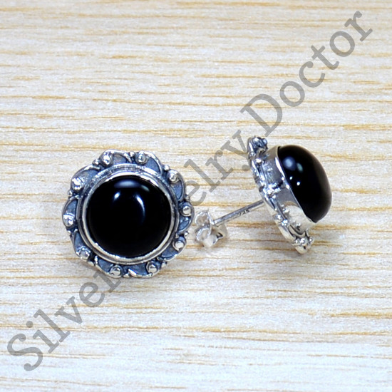 Anniversary Gift 925 Sterling Silver Jewelry Black Onyx Gemstone Stud Earring SJWES-476