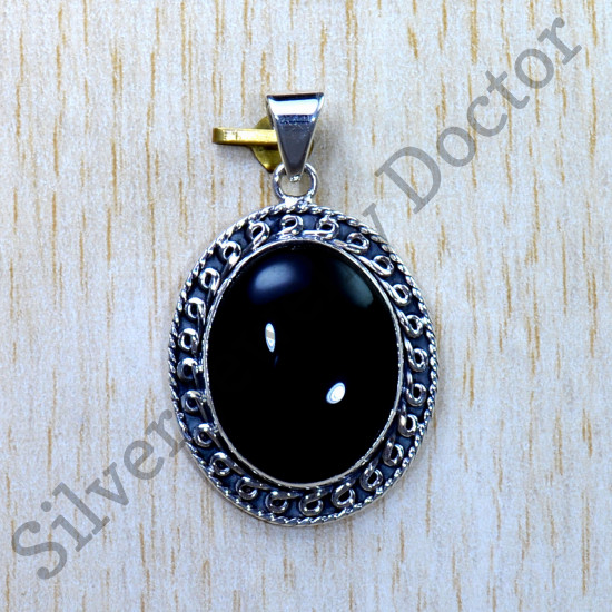 Black Onyx Gemstone 925 Sterling Silver Handmade Jewelry Pendant SJWP-839