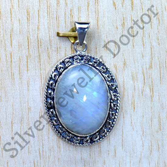925 Sterling Silver Causal Wear Jewelry Rainbow Moonstone Pendant SJWP-840