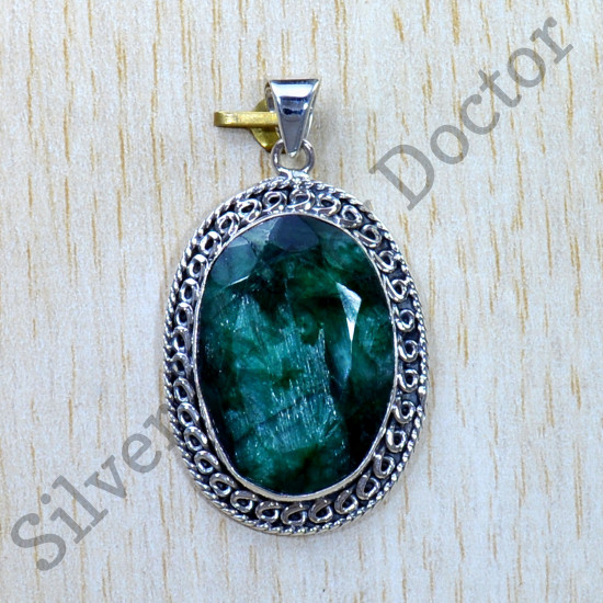 Beautiful Emerald Gemstone 925 Real Sterling Silver Jewelry Pendant SJWP-841