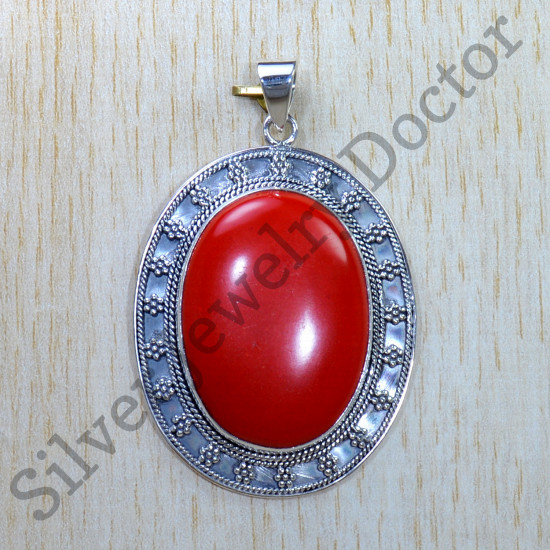 Anniversary Gift Jewelry Coral Gemstone 925 Sterling Silver Pendant SJWP-860