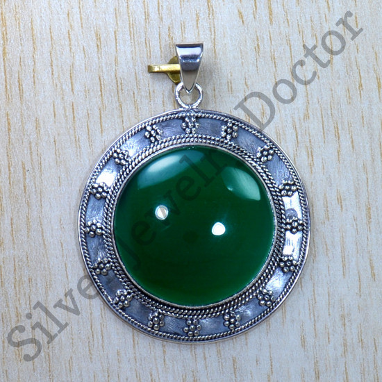 Beautiful 925 Sterling Silver Jewelry Green Onyx Gemstone Pendant SJWP-863