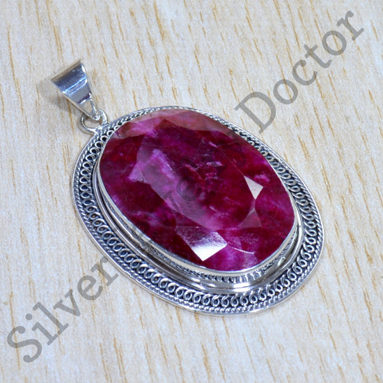 925 Real Sterling Silver Anniversary Gift Jewelry Ruby Gemstone Pendant SJWP-881