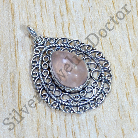 Beautiful Rose Quartz Gemstone 925 Sterling Silver Jewelry Pendant SJWP-889