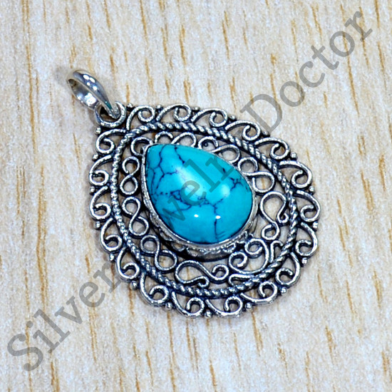 925 Sterling Silver Turquoise Gemstone Antique Look Jewelry Pendant SJWP-891