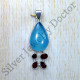 925 Sterling Silver Jewelry Blue Chalcedony And Garnet Gemstone Pendant SJWP-923
