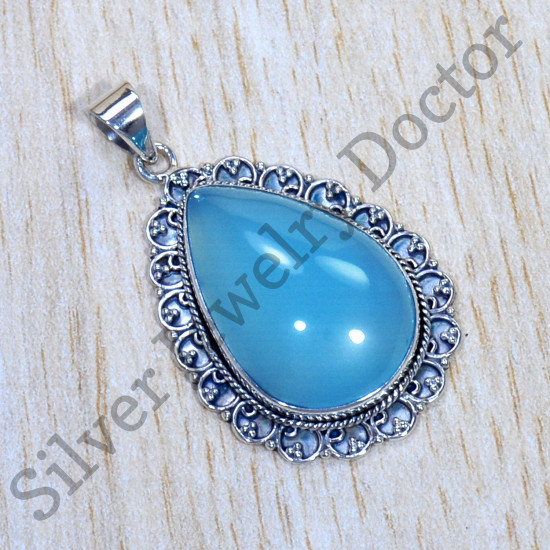 925 Sterling Silver Beautiful Jewelry Blue Chalcedony Gemstone Pendant SJWP-946