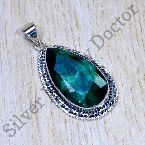 Ancient Look Jewelry 925 Sterling Silver Emerald Gemstone Pendant SJWP-948
