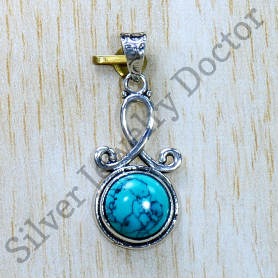 925 Sterling Silver Anniversary Gift Jewelry Turquoise Gemstone Pendant SJWP-961