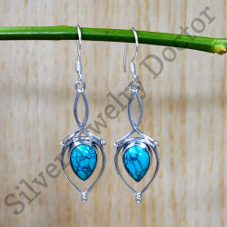 WHOLESALE 5PR 925 SOLID STERLING SILVER TURQUOISE MIX HOOK EARRING LOT O f515 