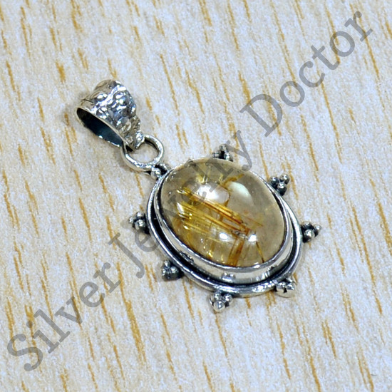 Wholesale Price Jewelry Golden Rutile Gemstone 925 Sterling Silver Pendant SJWP-982