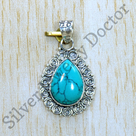 Turquoise Gemstone Stylish Jewelry Pure 925 Sterling Silver Pendant SJWP-984