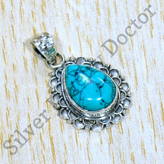 Beautiful Turquoise Gemstone 925 Sterling Silver Jewelry Pendant SJWP-989