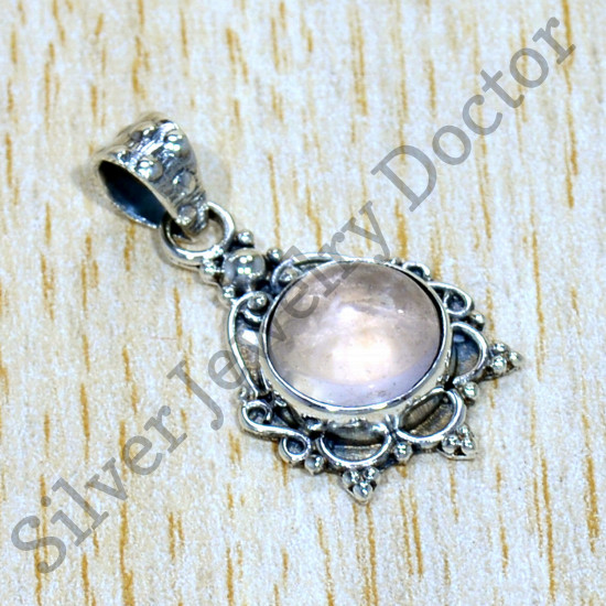 Authentic Rose Quartz Gemstone 925 Sterling Silver Jewelry Pendant SJWP-990