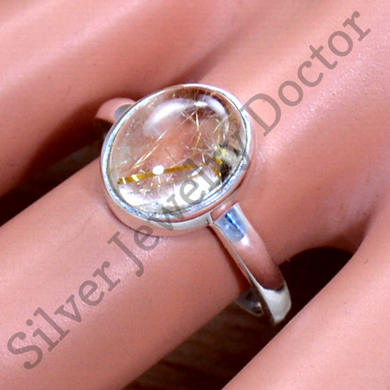925 Sterling Silver Golden Rutile Gemstone Classic Look Jewelry Ring SJWR-1697