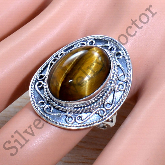 Authentic 925 Sterling Silver Jewelry Nice Tiger Eye Gemstone Ring SJWR-1719