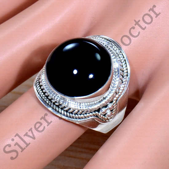 Authentic 925 Sterling Silver Black Onyx Gemstone Jewelry Ring SJWR-1737
